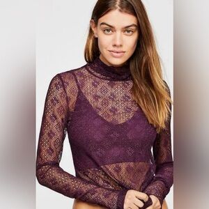 NWT Free People Sweet Memories Turtleneck Lace Top